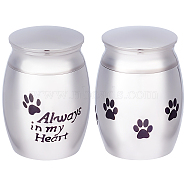 2Pcs 2 Style 316 Stainless Steel Pet Cinerary Casket, Column, with Cover, Paw Print, 40x30mm(AJEW-CN0001-20A)