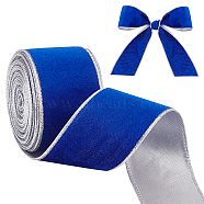 10 Yards Single Face Velvet Wired Ribbons, for Bowknot Making, Gift Wrapping, Party Decoration, Blue, 2-1/2 inch(63mm), about 10.00 Yards(9.14m)/Roll(SRIB-WH0011-153C)