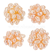 4Pcs Round Natural Cultured Freshwater Pearl Beads, Handmade Ball Cluster Beads, Wheat, 12~15mm, Hole: 1.2~1.8mm(PEAR-BC0001-07)