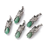 Natural Green Aventurine Pendants, Faceted Bullet Charms, Rack Plating Antique Silver Tone Brass Wing Findings, Cadmium Free & Lead Free, 42.5x12.5x11mm, Hole: 8x5mm(G-H281-01I)