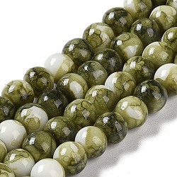 Baking Paint Glass Bead Strands, Round, Olive, 6mm, Hole: 1mm, about 145~147pcs/strand, 32.28~32.68''(82~83cm)(GLAA-H031-01A-14)