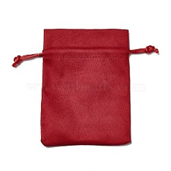 Velvet Cloth Drawstring Bags, Jewelry Bags, Christmas Party Wedding Candy Gift Bags, Rectangle, FireBrick, 12x9cm(X-TP-G001-01C-01)