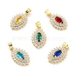 Rack Plating Brass Micro Pave Cubic Zirconia Pendants, Real 18K Gold Plated, Long-Lasting Plated, Horse Eye, Midnight Blue, 24.5x15x6.5mm, Hole: 6x3.5mm(KK-D070-01G)