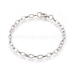 Iron Cable Chain Bracelet Making, with Lobster Claw Clasps, Platinum, 205mm, Clasp: 12x7x3mm, Link: 7x4.5x1mm(X-IFIN-H031-P)