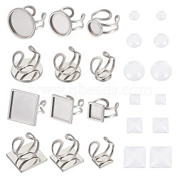 DIY Blank Dome Ring Making Kit, Including Flat Round & Square 201 Stainless Steel Cuff Ring Settings, Glass Cabochons, Stainless Steel Color, 24Pcs/box(STAS-UN0049-06)