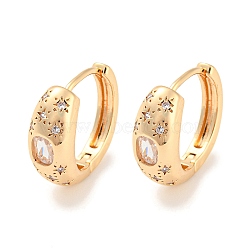 Brass with Cubic Zirconia Hoop Earrings, Star & Oval, Light Gold, 17.5x7mm(EJEW-G363-17KCG)