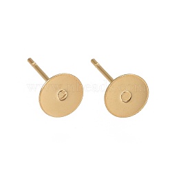 304 Stainless Steel Ear Stud Components, Flat Round, Real 24K Gold Plated, 12x6x0.4mm, Pin: 0.7mm(X-STAS-I100-40G)