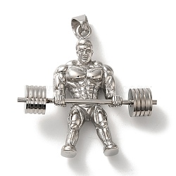 Non-Tarnish Hip Hop Fitness 316L Surgical Stainless Steel Pendants, Weightlifting Muscular Men Charm, Stainless Steel Color, 54x53.5x16mm, Hole: 9.5x7mm(STAS-H194-01P-03)