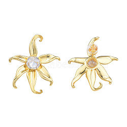 Cubic Zirconia Flower Stud Earrings, Golden Brass Jewelry for Women, Nickel Free, Clear, 30x26mm, Pin: 0.7mm(EJEW-N011-63)