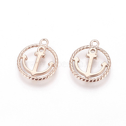 304 Stainless Steel Pendants, Ring with Anchor, Rose Gold, 17x14.5x1.5mm, Hole: 1.6mm(STAS-P217-01RG)