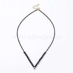Natural Black Spinel Beaded Necklaces Making, with Brass Findings, 17.7 inch (45cm)(MAK-K016-02-01)