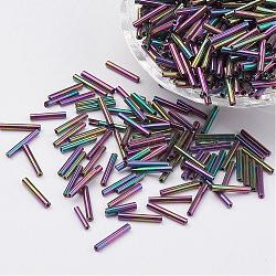 Glass Bugle Beads, Iris, Colorful, 9x2mm, Hole: 0.5mm, about 7000pcs/bag(SEED-E001-9mm-83#)