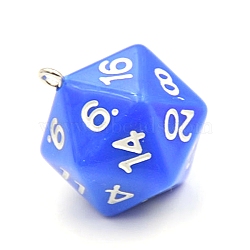 Opaque Acrylic Pendants, 20 Sided Dice Charm, Royal Blue, 27x20x20mm(SACR-TAC0009-01C)