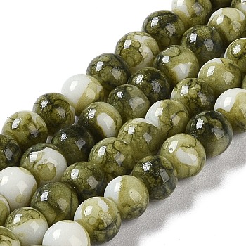 Baking Paint Glass Bead Strands, Round, Olive, 6mm, Hole: 1mm, about 145~147pcs/strand, 32.28~32.68''(82~83cm)