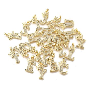 Brass Micro Pave Clear Cubic Zirconia Pendants, Letters Charms, Golden, 22~24x11.5~22x2mm, Hole: 4x2.5mm