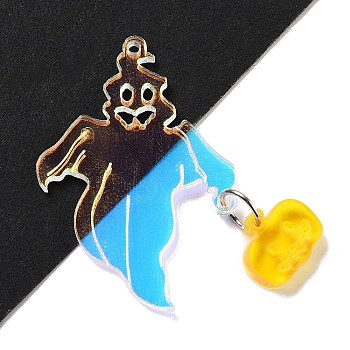 Acylic Pendants, Ghost, Yellow, 40.5x33x1.5mm, Hole: 1.5mm