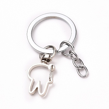 Iron Rabbit Keychain, with Alloy Split Key Rings and Cable Chains, Platinum, 6.35cm