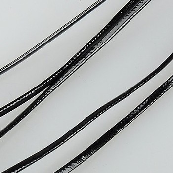 Imitation Leather Cord, Flat PU Leather, Black, 2x1mm, 100yard/bundle(300 feet/bundle)