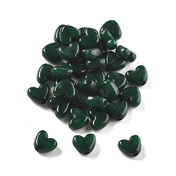 50Pcs Acrylic Beads, Imitation Gemstone Beads, Heart, Dark Green, 6.5x8x3.5mm, Hole: 1.6mm