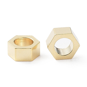 304 Stainless Steel Beads, Hexagon, Real 24K Gold Plated, 5x4.5x2mm, Hole: 2.8mm