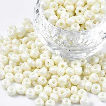 6/0 Glass Seed Beads, Baking Paint, Round Hole, Round, Beige, 4~5x3~5mm, Hole: 1.2~1.5mm, about 4500pcs/Pound
