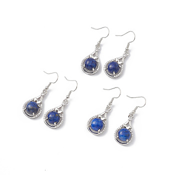 Natural Lapis Lazuli Teardrop Dangle Earrings with Crystal Rhinestone, Platinum Brass Jewelry for Women, 42mm, Pin: 0.6mm