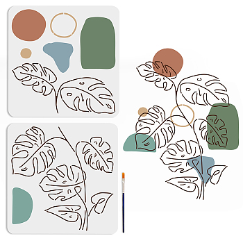 US 2Pcs 2 Styles PET Hollow Out Drawing Painting Stencils, for DIY Scrapbook, Photo Album, with 1Pc Art Paint Brushes, Leaf, 300x300mm, 1pc/style