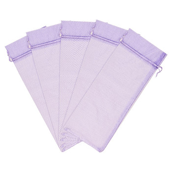 Drawstring Wine Bottle Organza Bags, Wine Wrapping Bags, for Decoration, Gift Bags, Party Favors, Rectangle, Purple, 37x14cm, 10pcs/bag