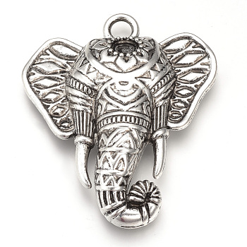 Tibetan Style Alloy Big Pendants, Elephant, Cadmium Free & Lead Free, Antique Silver, Tray: 6mm, 55x47x8mm, Hole: 5mm