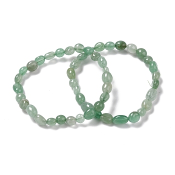 Natural Green Aventurine Beaded Stretch Bracelets, Tumbled Stone, Nuggets, Inner Diameter: 2~2-1/8 inch(5.2~5.5cm)