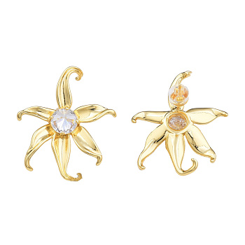 Cubic Zirconia Flower Stud Earrings, Golden Brass Jewelry for Women, Nickel Free, Clear, 30x26mm, Pin: 0.7mm