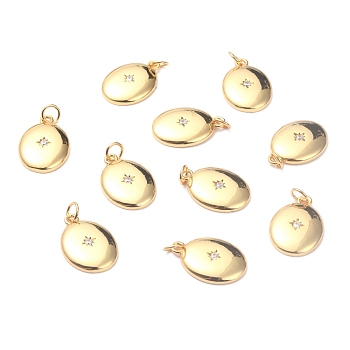 Brass Cubic Zirconia Pendants, Long-Lasting Plated, Flat Round, Real 18K Gold Plated, 18.7x13x2.5mm, Hole: 3.8mm