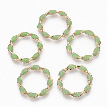 Eco-Friendly Alloy Linking Rings, with Enamel, Twisted Ring, Light Gold, Medium Spring Green, 31x4mm