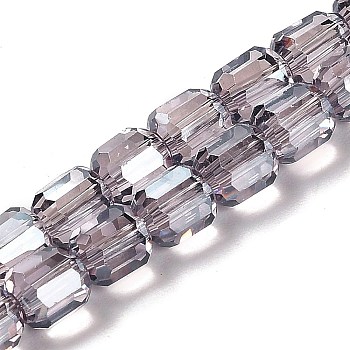Electroplate Glass Beads Strands, Faceted, Column, Misty Rose, 6x6.5mm, Hole: 1mm, about 72pcs/strand, 20.87''(53cm)