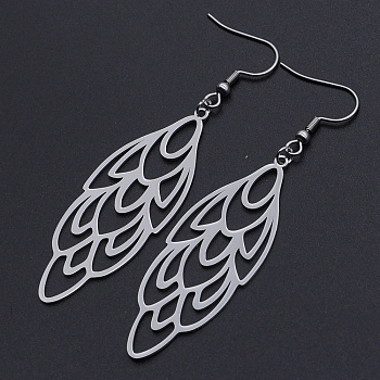 201 Stainless Steel Dangle Earrings, Peacock Feather, Stainless Steel Color, 76mm, Pin: 0.6mm