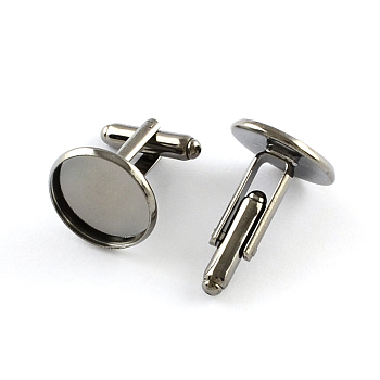Brass Cuff Buttons, Cufflink Findings for Apparel Accessories, Gunmetal, Tray: 14mm, 25.5x16mm