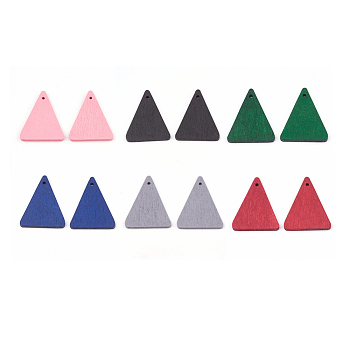 Pear Wood Pendants, Dyed, Triangle, Mixed Color, 32x26x3mm, Hole: 1.6mm