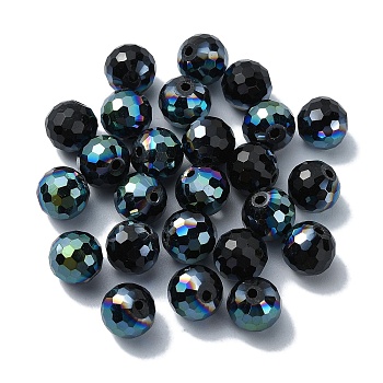 Half Plated Glass Beads, Faceted Round, Black, 8x7mm, Hole: 1.5mm