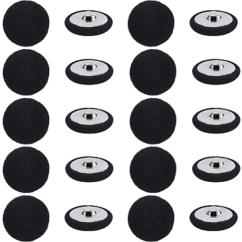 20Pcs Iron with Cloth Buttons, 1-Hole, Flat Round, Black, 28.5x12mm, Hole: 3x3mm