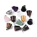 Natural Mixed Stone Pendants, Bell Charms, with Stainless Steel Snap on Bails, Stainless Steel Color, 17~18.5x15.5~16mm, Hole: 5.5x3mm(G-N349-15P)