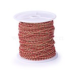 Handmade Enamel Beaded Chains, Soldered, Cadmium Free & Lead Free, with Brass Chains, Real 18K Gold Plated, Long-Lasting Plated, with Spool, Red, 4~5x2x2~3mm, about 32.8 Feet(10m)/roll(CHC-P007-F02)