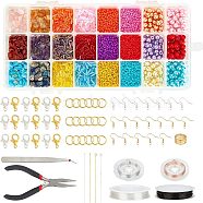 DIY Jewelry Set Making Kits, Including Natural Gemstone Chip Beads, Glass Seed Beads, Iron Findings, Zinc Alloy Lobster Claw Clasps, Brass Earring Hooks, Copper Wire and Elastic Crystal Thread, Colorful, 6x1.8mm, Hole: 0.6mm, 6 colors, 400pcs/color, 2400pcs/set(DIY-NB0001-58)