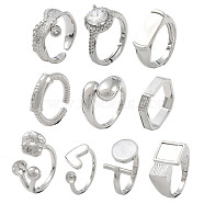 10Pcs 10 Styles Brass Adjustable Rings & Open Cuff Rings Set, with Natural Shell for Women, Long-Lasting Plated, Real Platinum Plated, Inner Diameter: 16~17.5mm, 1pc/style(RJEW-A039-02P)