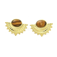 304 Stainless Steel Natural Tiger Eye Boho Stud Earrings, Oval, Real 18K Gold Plated, 31x42mm(EJEW-S244-01G-M)