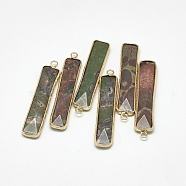 Natural Labradorite Pendants, with Golden Tone Brass Findings, Faceted, Rectangle, Sea Green, 46.5~47.5x10x4~6mm, Hole: 2mm(G-Q494-54A)