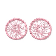 Spray Painted Alloy Pendants,  Bicycle Wheel Charm, Pink, 30x2.5mm(PALLOY-M195-01A)