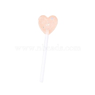 Resin Cabochons, with Plastic Handle and Paillette/Sequins, Heart Lollipop, Bisque, 66x18x6mm(RESI-WH0025-13E)
