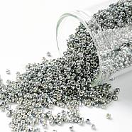 TOHO Round Seed Beads, Japanese Seed Beads, (PF565) PermaFinish Silver Grey Metallic, 15/0, 1.5mm, Hole: 0.7mm, about 3000pcs/bottle, 10g/bottle(SEED-JPTR15-PF0565)