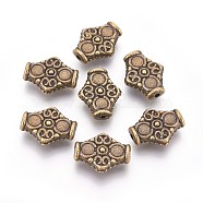 Tibetan Style Alloy Beads, Rhombus, Cadmium Free & Nickel Free & Lead Free, Antique Bronze, 15x12.5x4.5mm, Hole: 1.5mm(MLF10426Y-NF)