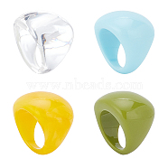 4Pcs 4 Colors Resin Plain Wide Dome Finger Rings Set for Women, Mixed Color, US Size 7 1/4(17.5mm), 1Pc/style(RJEW-AN0001-10)
